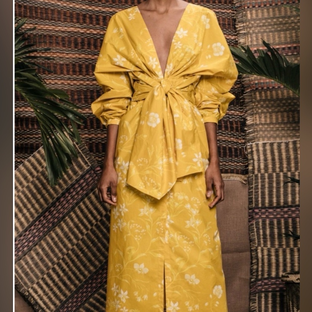 Johanna Ortiz Yellow Floral Maxi Dress M Resort Vacation Luxury Designer $1000+